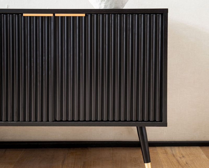Lowboard Schwarz Eiche-Dekor 150x60x39cm TV-Kommode Modern Türen