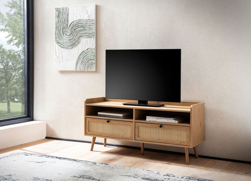 Lowboard 120x56x39cm TV-Kommode Eiche-Dekor Rattan Schubladen Stauraum