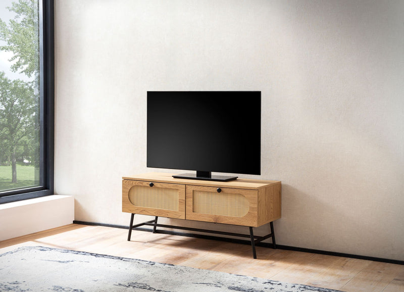 Lowboard TV-Kommode 100x45x40cm Eiche-Dekor Rattan Schubladen Wohnzimmer