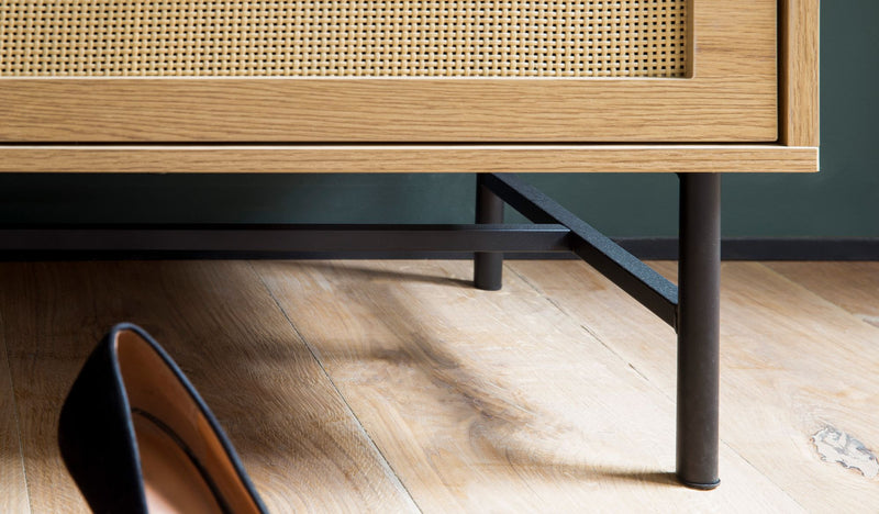 Schuhbank Eiche-Dekor 100x48x38cm Rattan Sitz Stauraum Schubladen