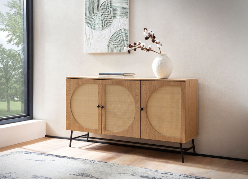 Sideboard 140x80x39cm Eiche-Dekor Rattan Modern 3 Türen Wohnzimmer