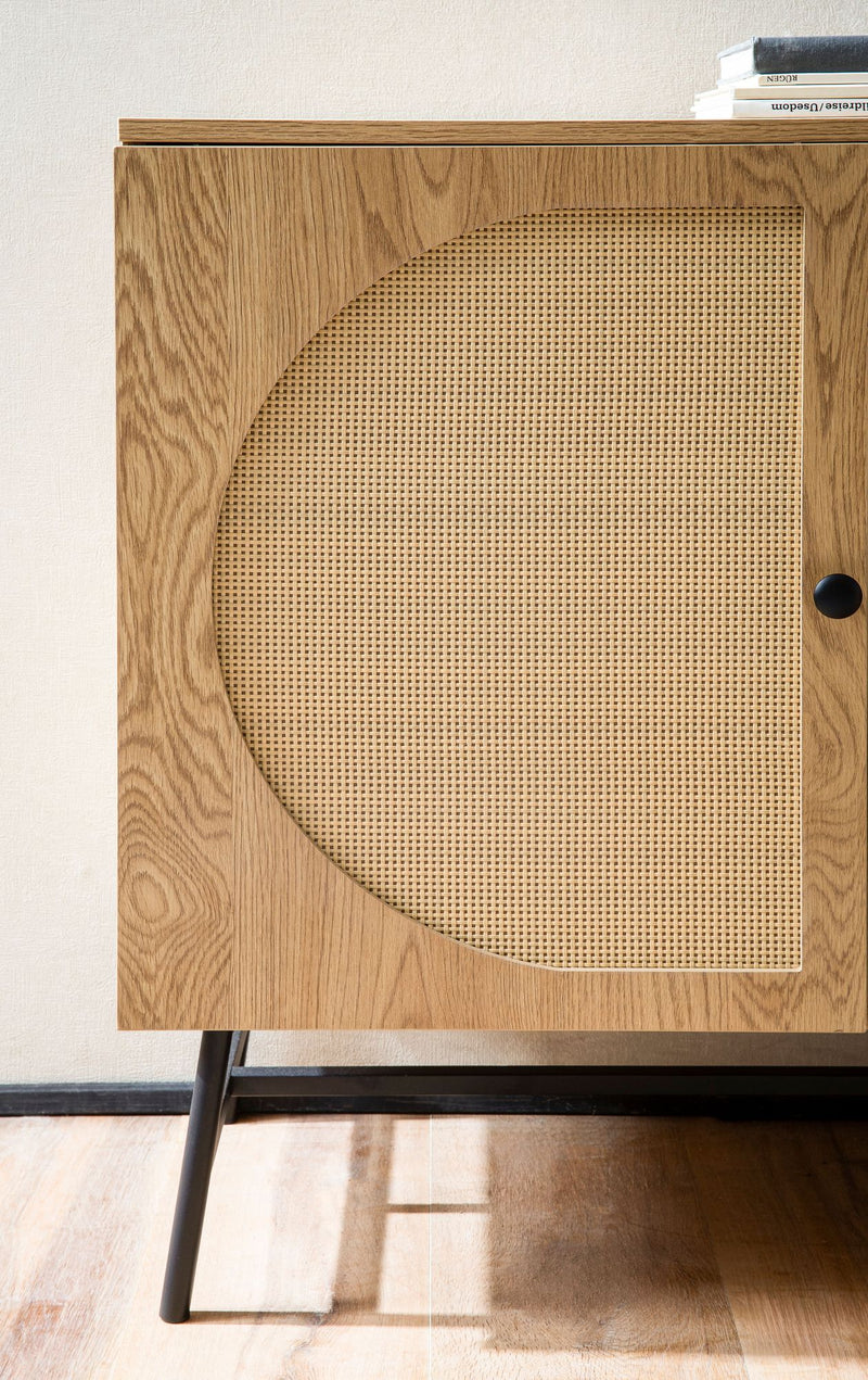 Sideboard 140x80x39cm Eiche-Dekor Rattan Modern 3 Türen Wohnzimmer