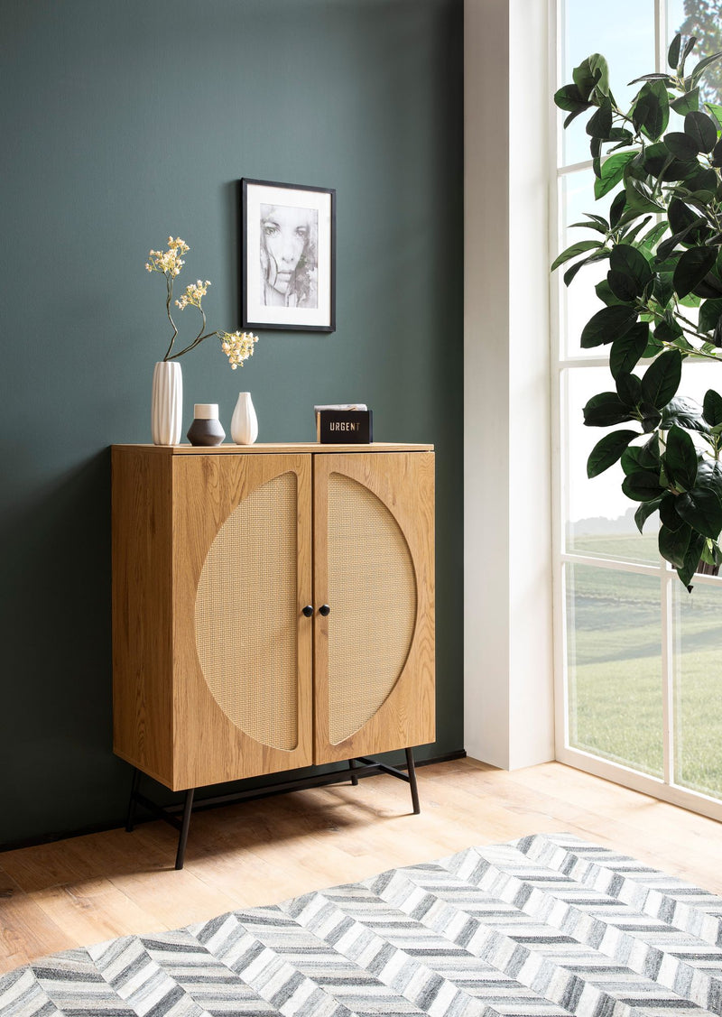 Sideboard Highboard Eiche-Dekor Rattan 80x103x39cm Modern 2 Türen