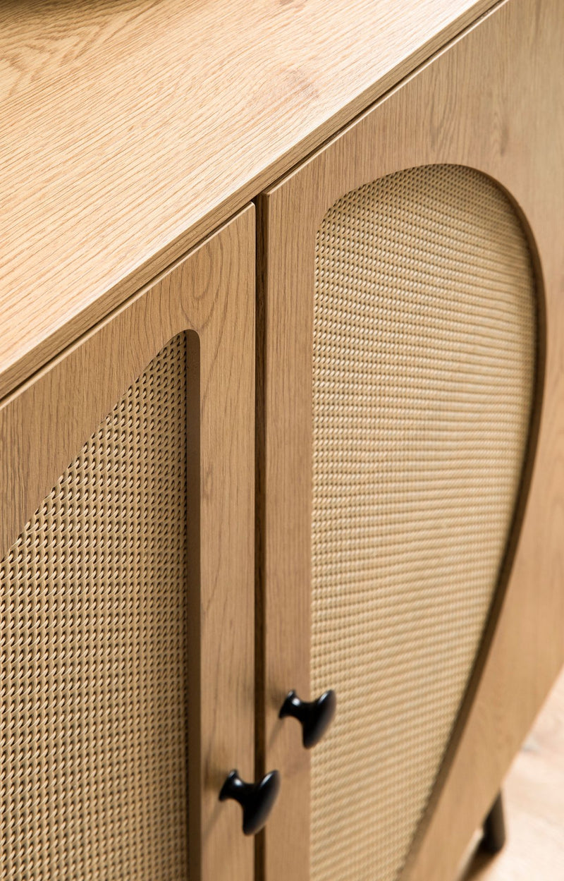 Sideboard Highboard Eiche-Dekor Rattan 80x103x39cm Modern 2 Türen