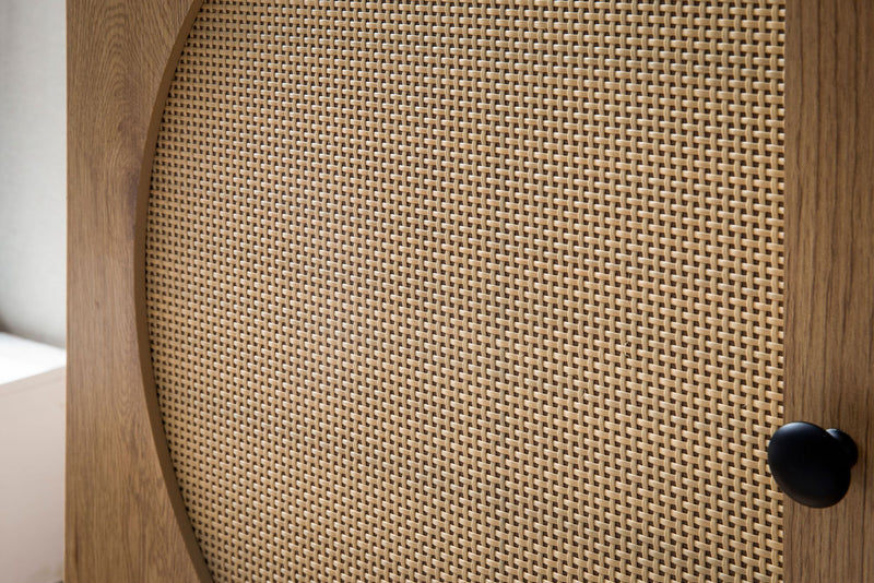 Sideboard 140x80x40cm Eiche-Dekor Rattan Modern 2 Türen 3 Schubladen