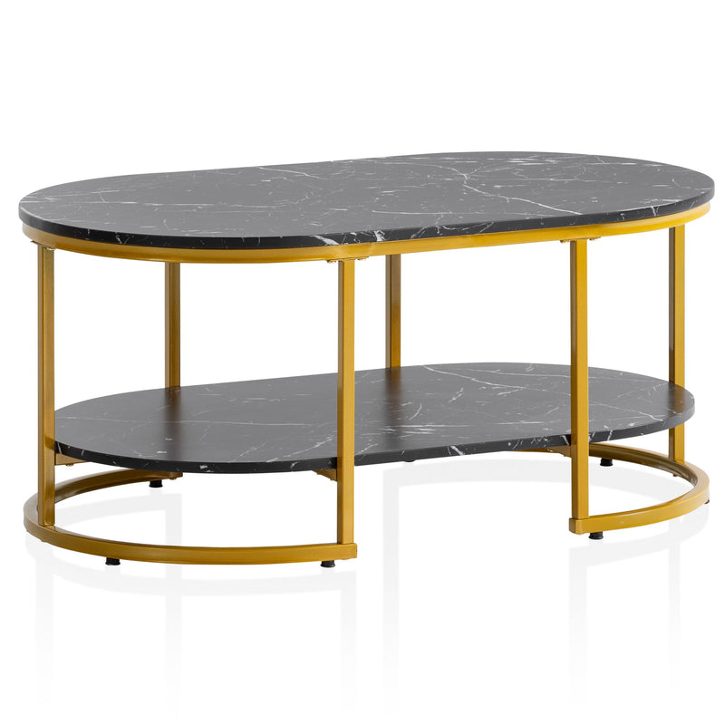 Couchtisch 100x60x45cm Marmoroptik Schwarz Gold Metallgestell Modern
