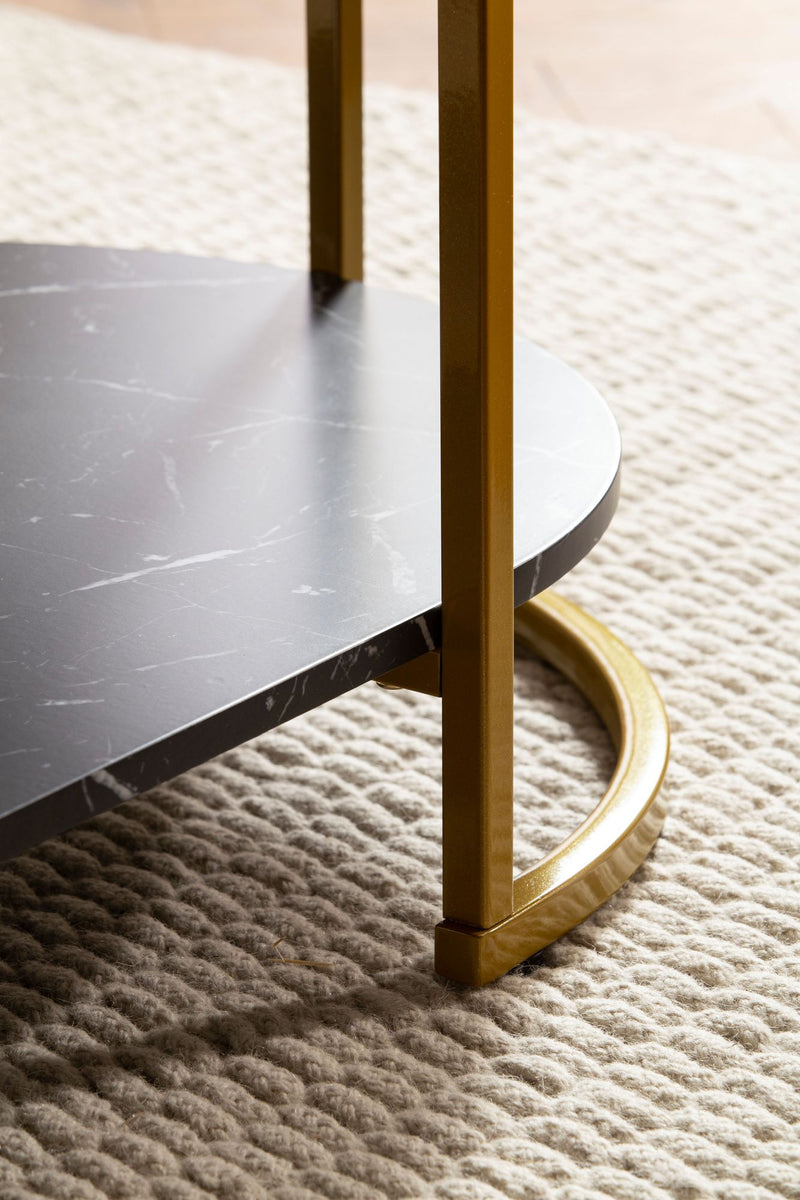 Couchtisch 100x60x45cm Marmoroptik Schwarz Gold Metallgestell Modern