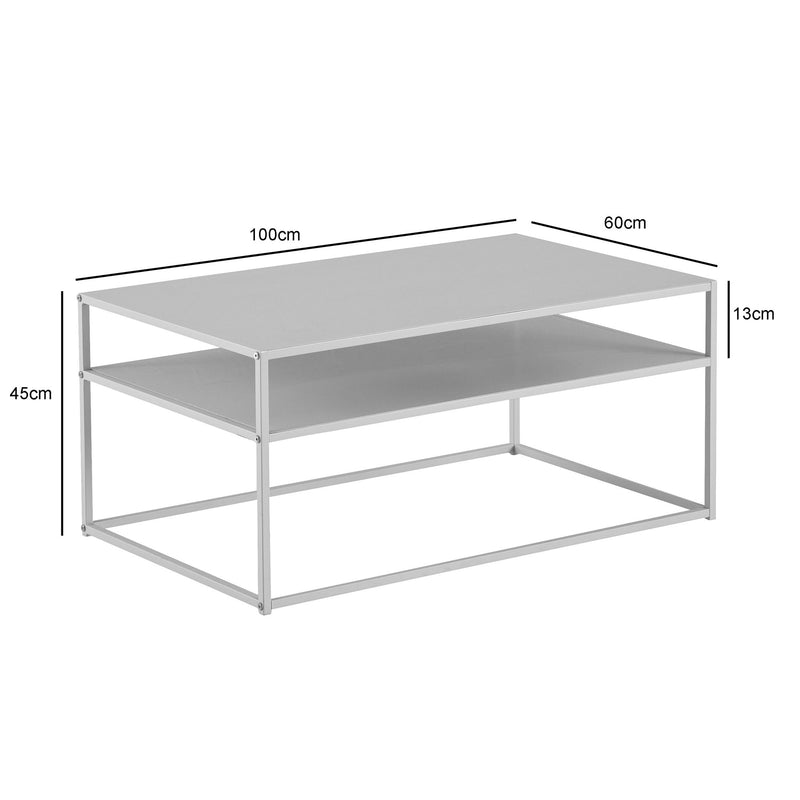 Couchtisch 100x60x45cm Metall Weiß Industrial mit Stauraum Ablagefach