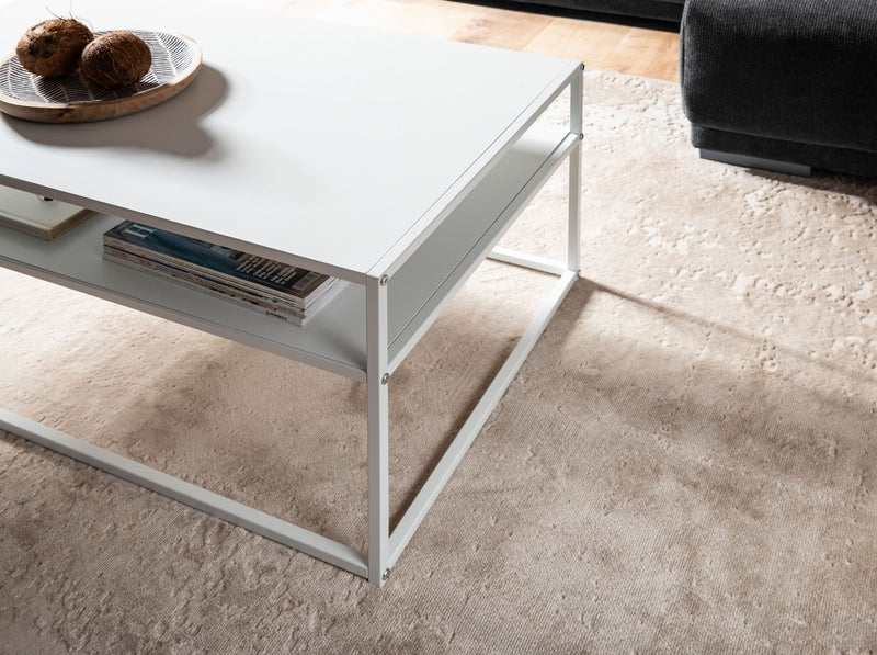Couchtisch 100x60x45cm Metall Weiß Industrial mit Stauraum Ablagefach