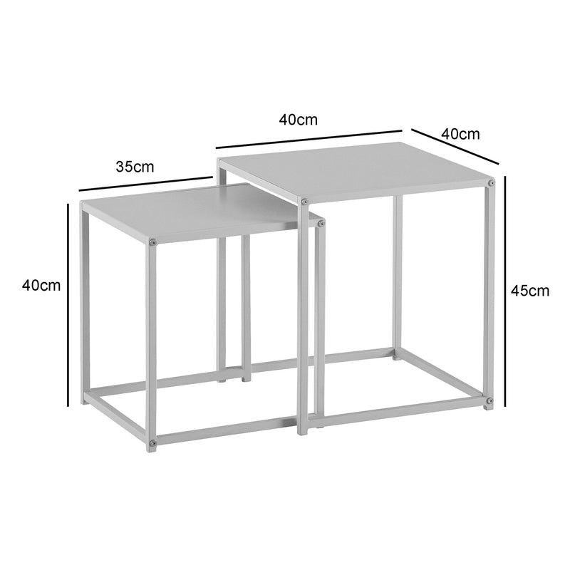 Beistelltisch 2er Set Metall Weiß Industrial Sofatisch Quadratisch