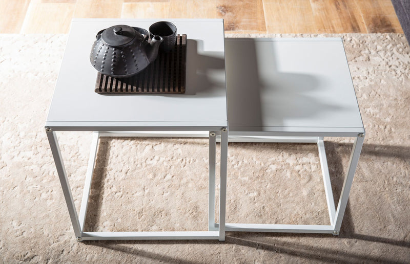 Beistelltisch 2er Set Metall Weiß Industrial Sofatisch Quadratisch