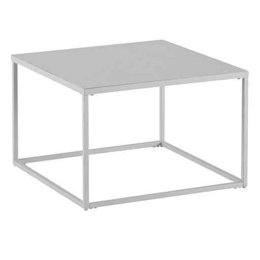 Couchtisch 60x60x40cm Metall Industrial Weiß mit quadratischer Tischplatte und schlankem Metallgestell, Gesamtansicht.