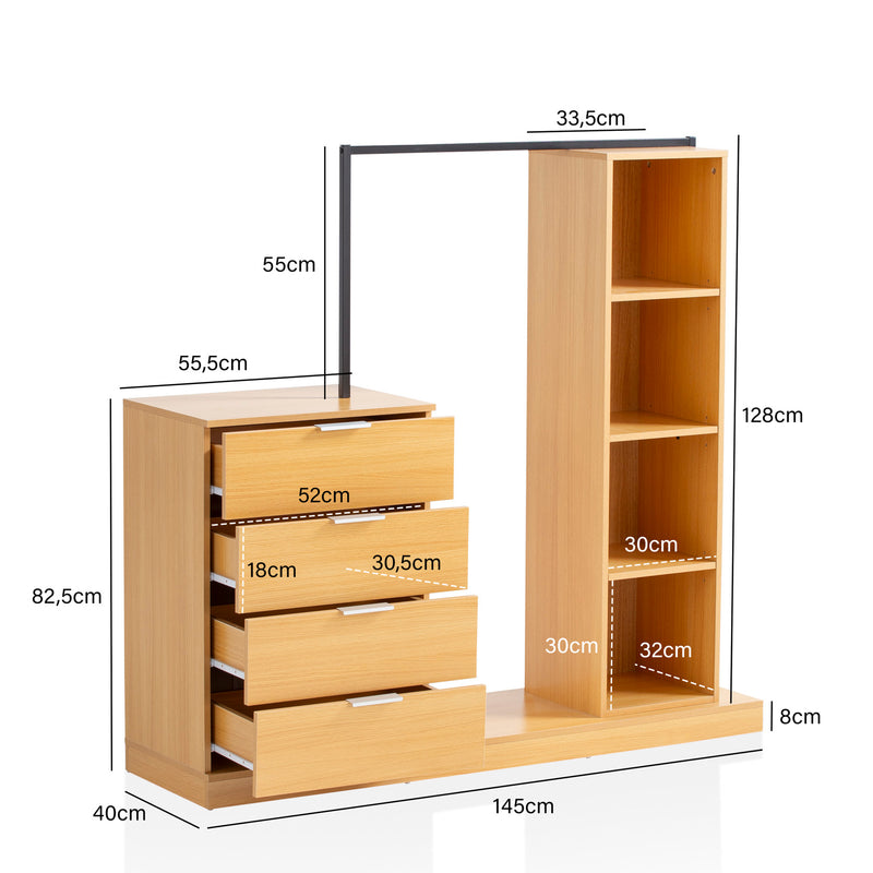 Garderobe Eiche-Dekor 145x136x40cm Flur Modern mit Kommode & Regal