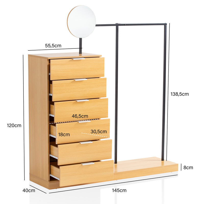 Garderobe Eiche-Dekor 145x165x40cm Flur Modern mit Kommode & Spiegel