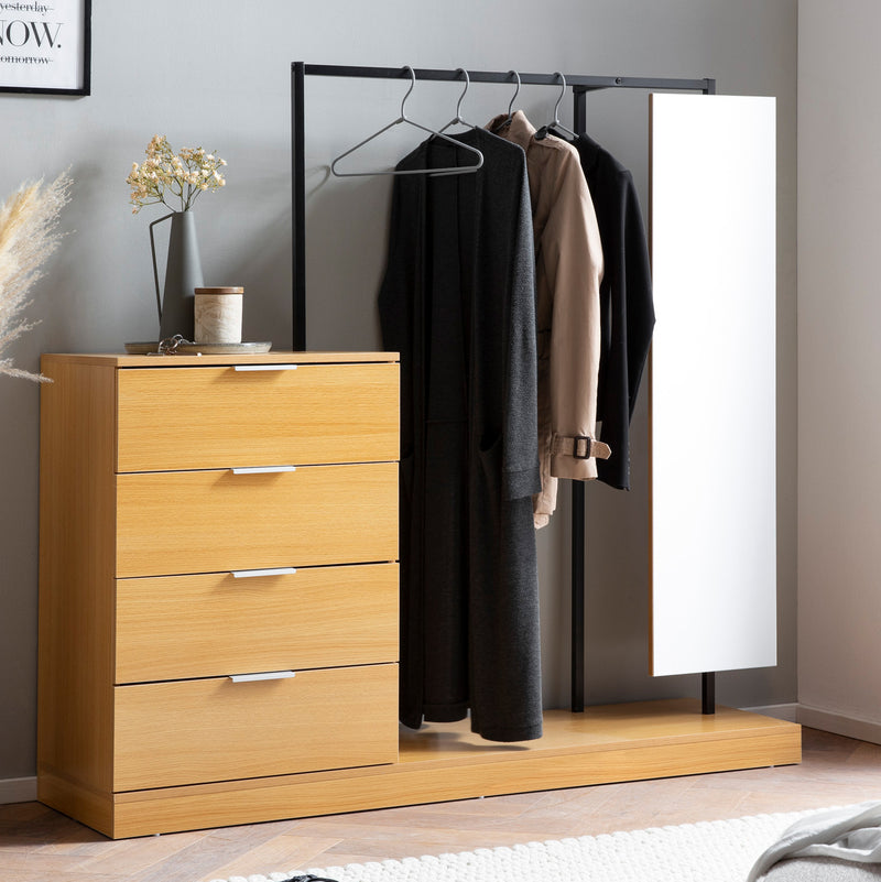 Garderobe Eiche-Dekor 145x138x40,5cm Flur Modern mit Spiegel & Kommode