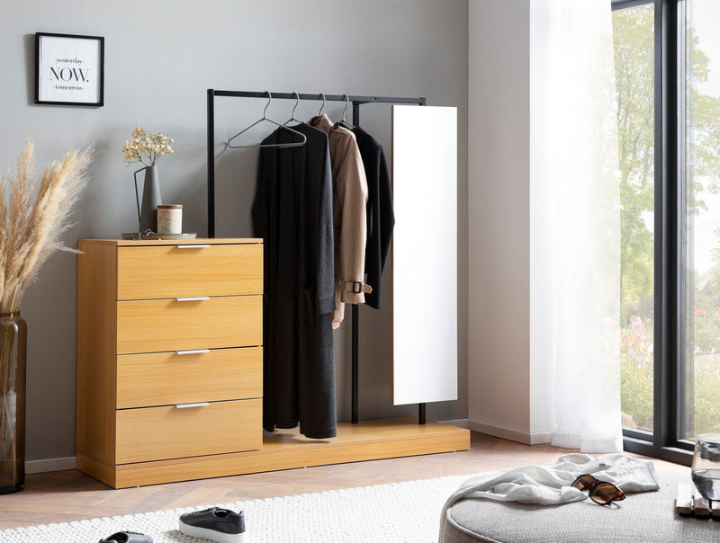 Garderobe Eiche-Dekor 145x138x40,5cm Flur Modern mit Spiegel & Kommode