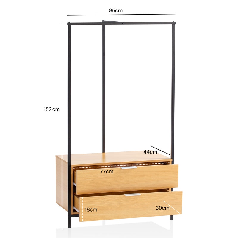 Garderobe Eiche-Dekor 152x85x44cm Flur Modern mit Schubladen & Stange