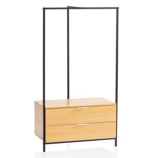 Garderobe Eiche-Dekor 152x85x44cm Flur Modern mit Schubladen & Stange in Gesamtansicht mit Metallrahmen und zwei Schubladen.