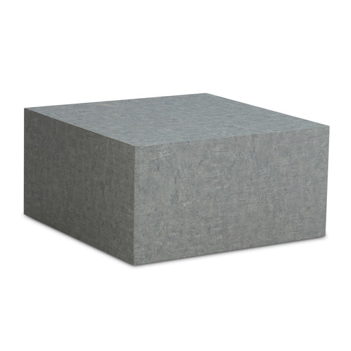 Couchtisch Monobloc 60x60x30cm, quadratisch, Beton-Optik Grau in Gesamtansicht von schräg oben.