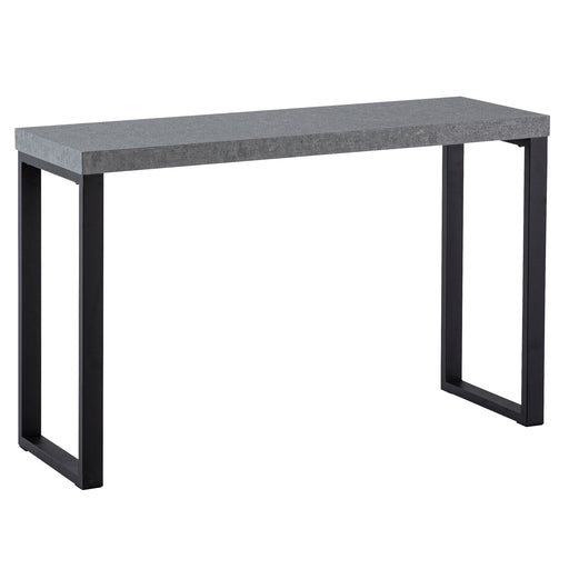 Konsolentisch Beton-Optik Schwarz in Gesamtansicht mit grauer Tischplatte und schwarzen Metallbeinen.