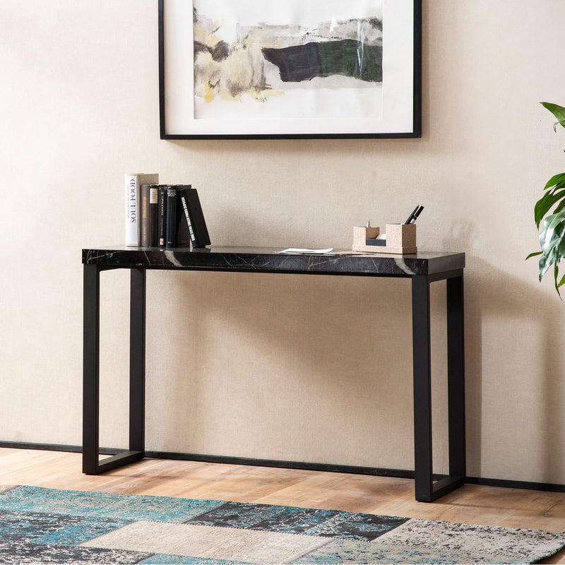 Konsolentisch Marmor-Optik Schwarz Hochglanz 120x40x76cm Metallbeine