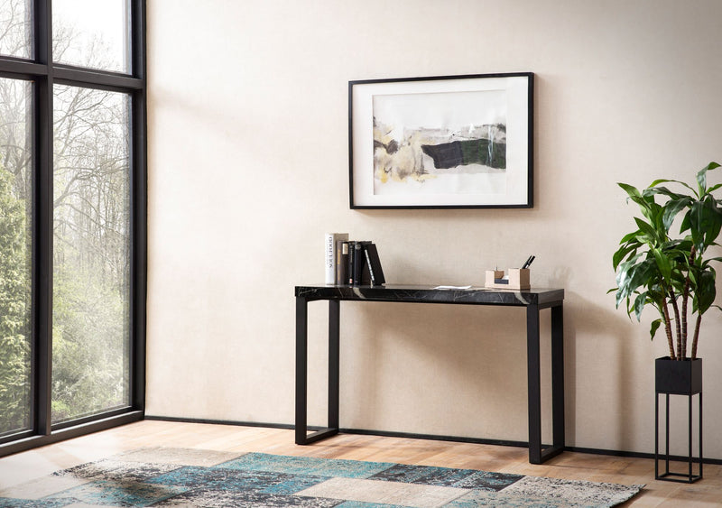 Konsolentisch Marmor-Optik Schwarz Hochglanz 120x40x76cm Metallbeine