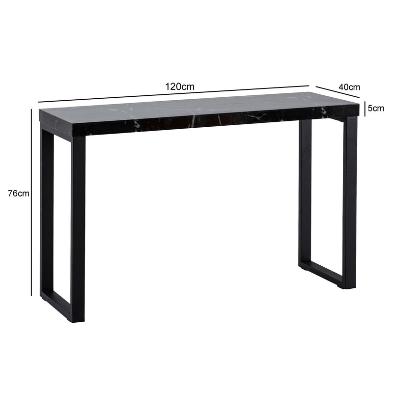 Konsolentisch Marmor-Optik Schwarz Hochglanz 120x40x76cm Metallbeine