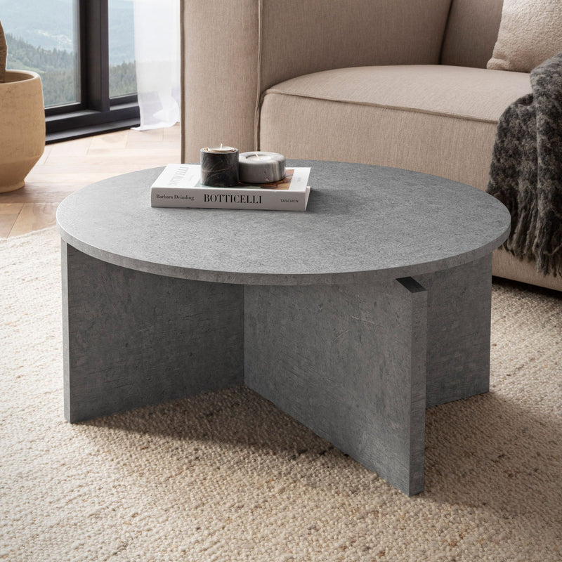 Couchtisch 70x70x33 cm Beton-Optik Grau Modern Rund