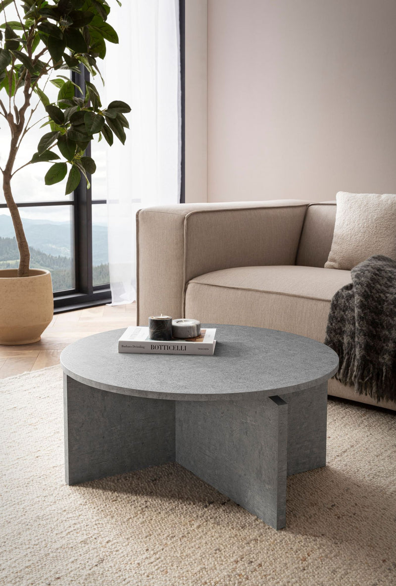 Couchtisch 70x70x33 cm Beton-Optik Grau Modern Rund
