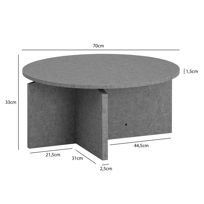 Couchtisch 70x70x33 cm Beton-Optik Grau Modern Rund