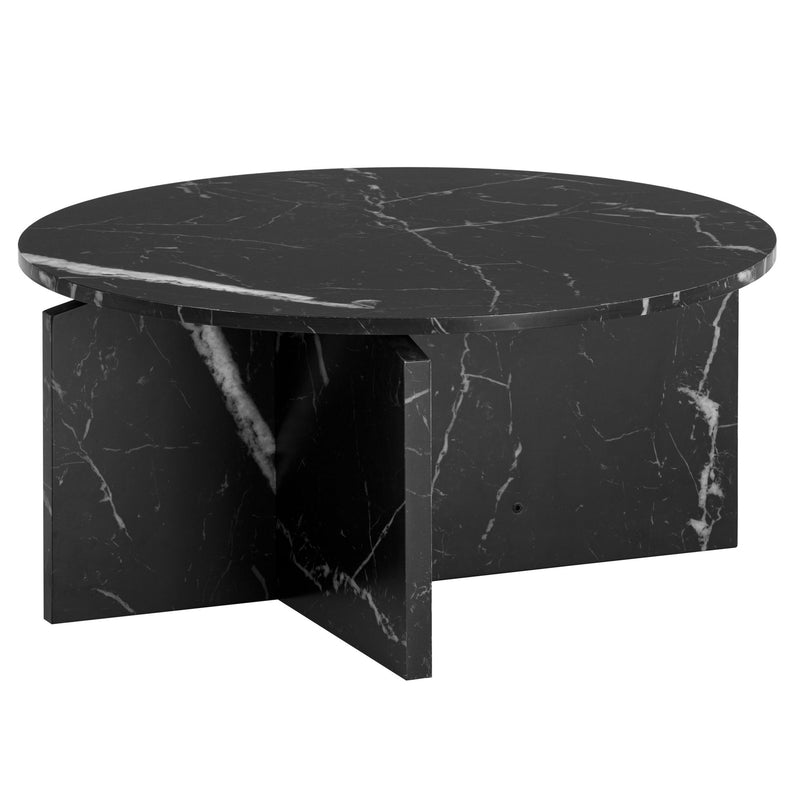 Couchtisch 70x70x33cm Schwarz Marmor-Optik Modern Rund