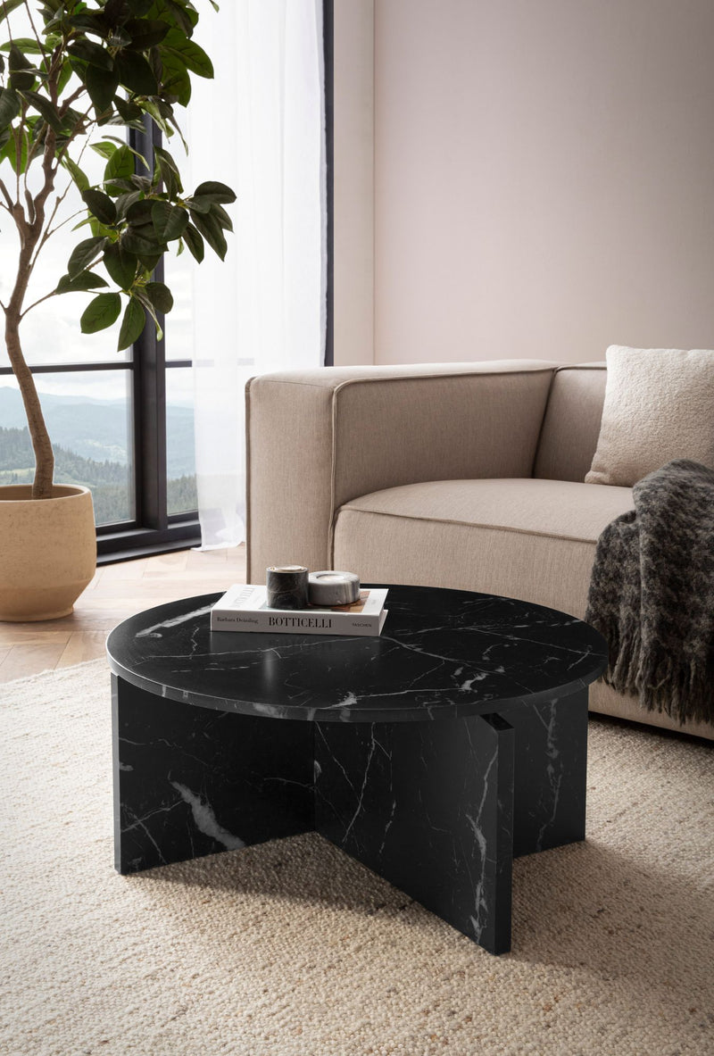 Couchtisch 70x70x33cm Schwarz Marmor-Optik Modern Rund