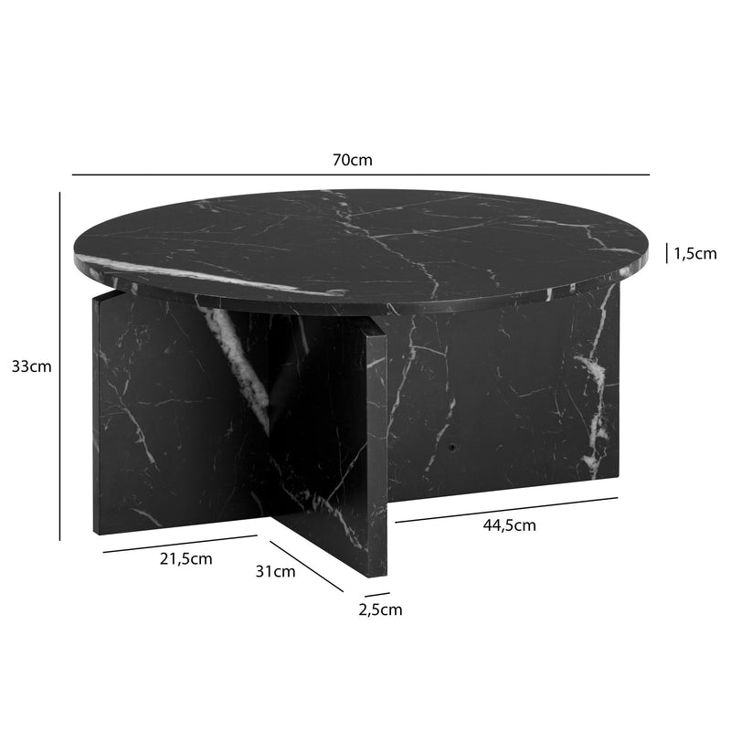 Couchtisch 70x70x33cm Schwarz Marmor-Optik Modern Rund
