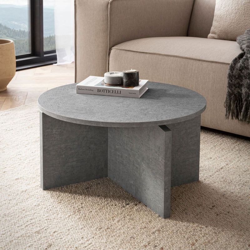 Couchtisch 60x60x33cm Beton-Optik Grau Rund Modern Wohnzimmertisch