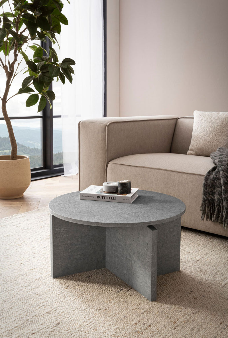 Couchtisch 60x60x33cm Beton-Optik Grau Rund Modern Wohnzimmertisch