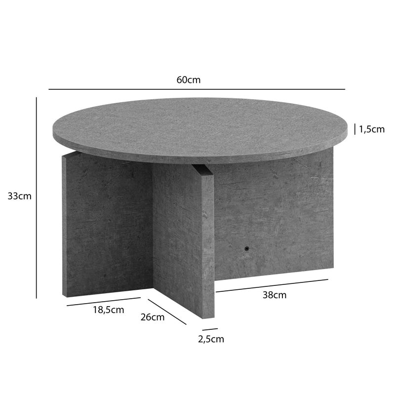 Couchtisch 60x60x33cm Beton-Optik Grau Rund Modern Wohnzimmertisch