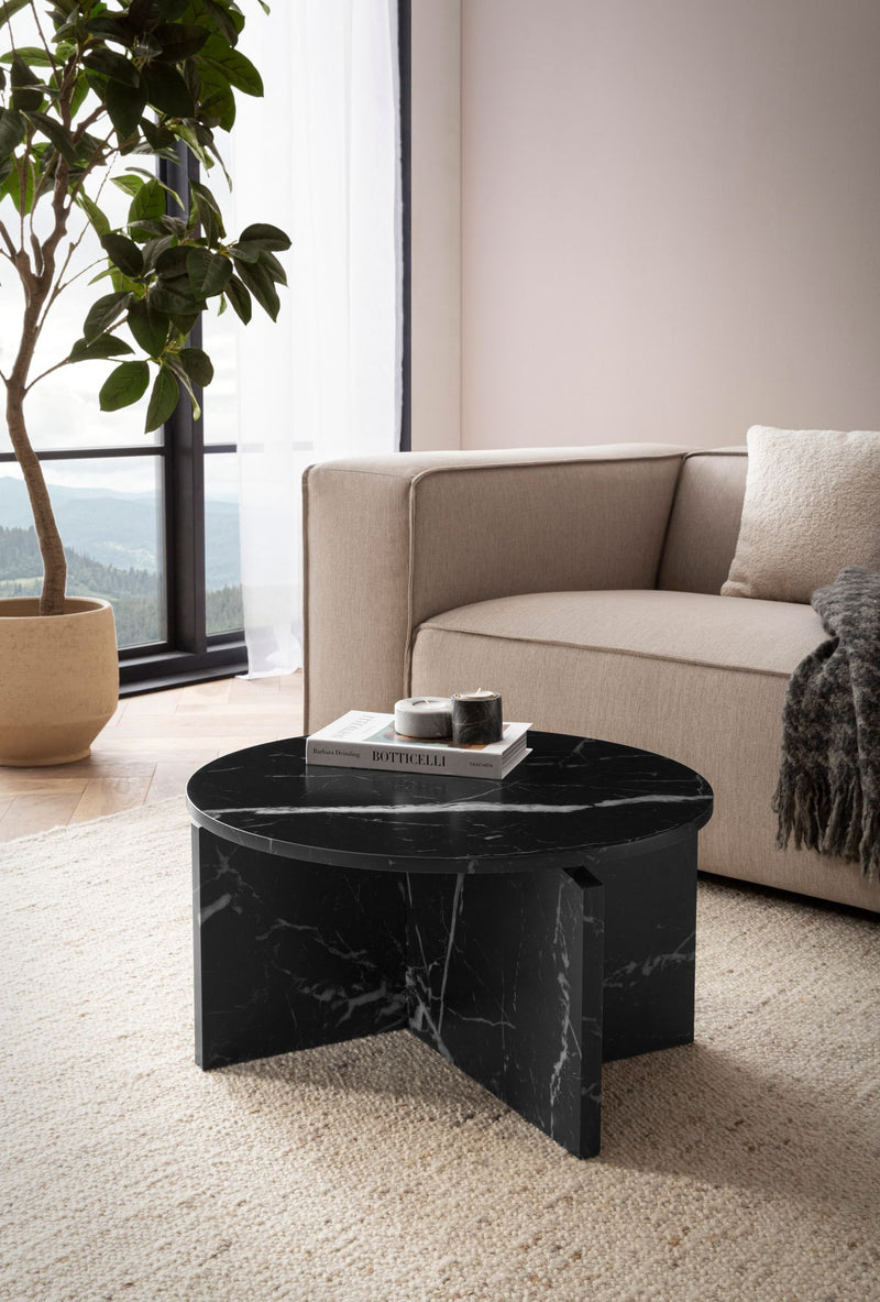 Couchtisch 60x60x33cm Schwarz Marmor-Optik Modern Rund