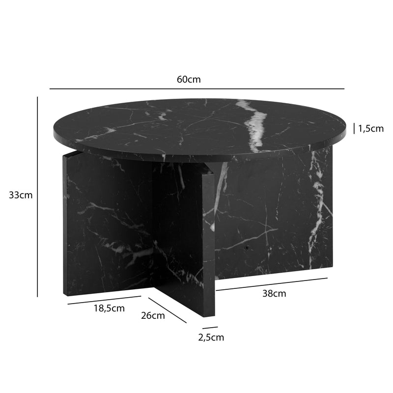 Couchtisch 60x60x33cm Schwarz Marmor-Optik Modern Rund