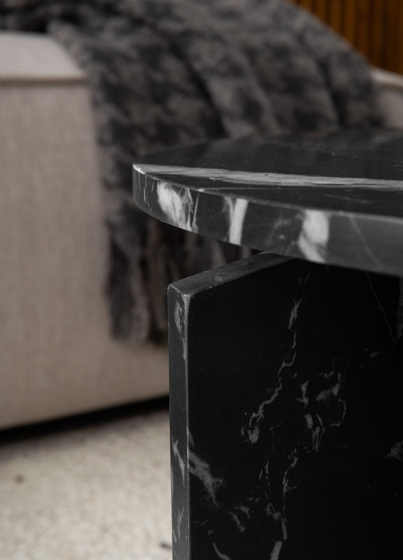 Couchtisch 60x60x33cm Schwarz Marmor-Optik Modern Rund