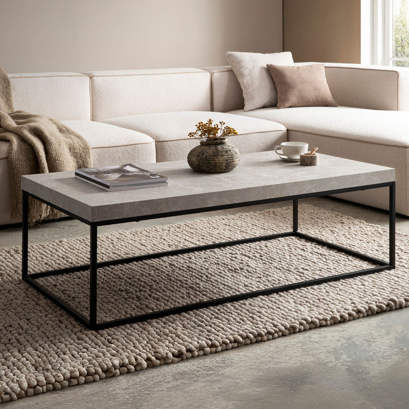 Couchtisch 120x60x38cm Sandfarben Stein-Optik Metallbeine Modern