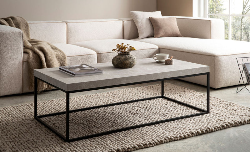 Couchtisch 120x60x38cm Sandfarben Stein-Optik Metallbeine Modern