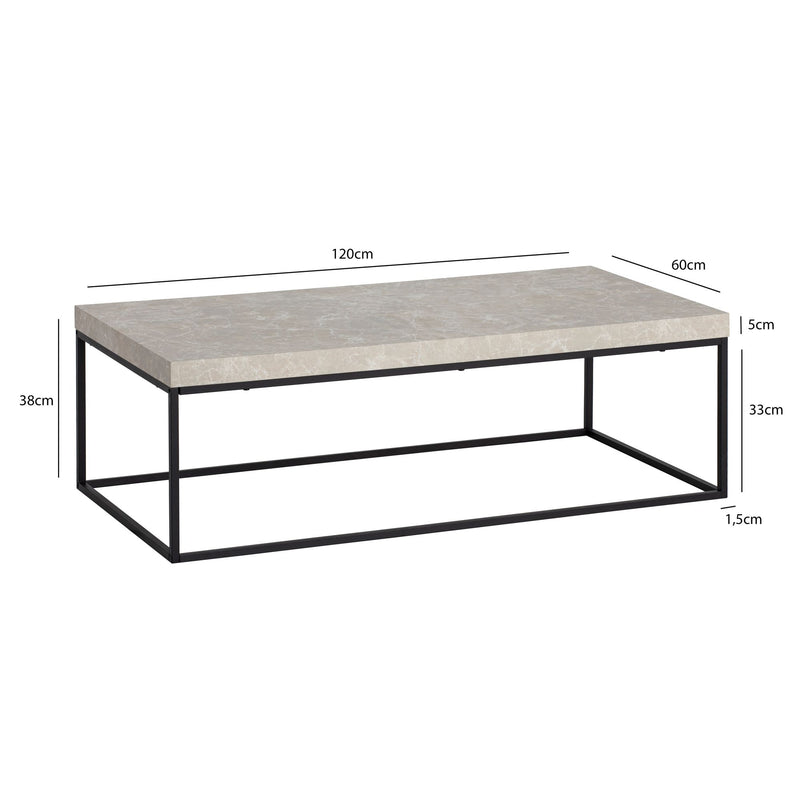 Couchtisch 120x60x38cm Sandfarben Stein-Optik Metallbeine Modern