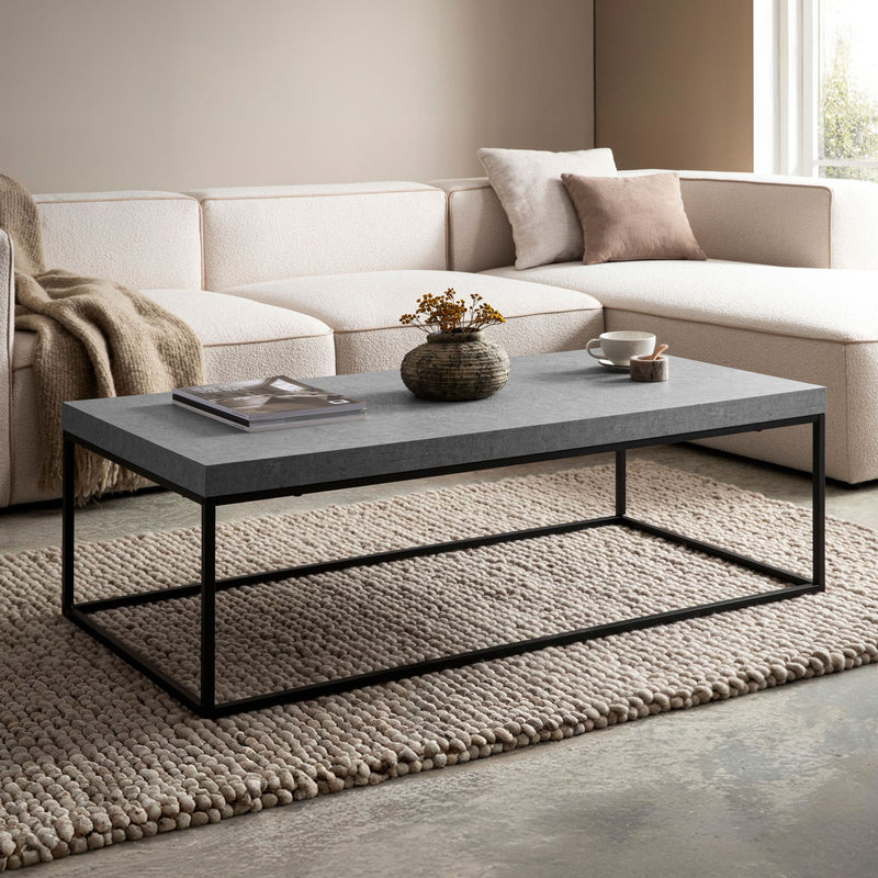 Couchtisch 120x60x38cm Beton-Optik Grau Metallbeine Modern Rechteckig