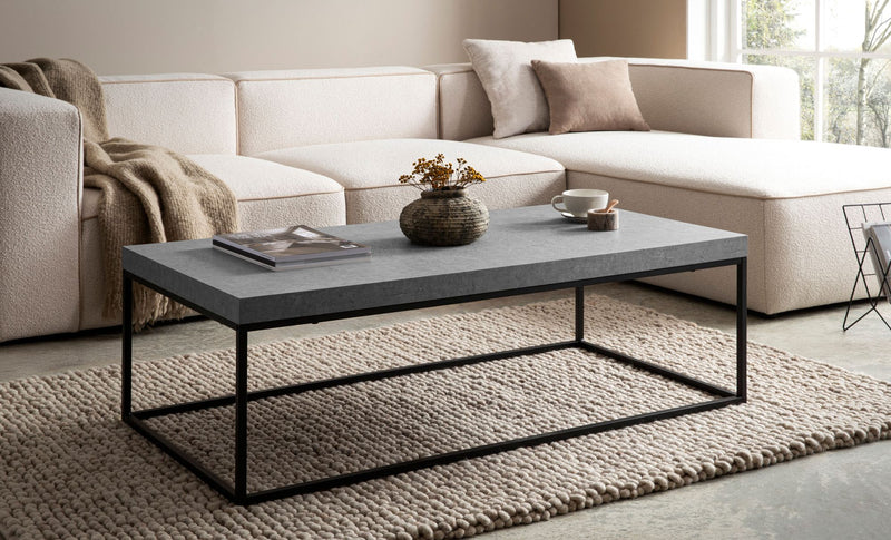 Couchtisch 120x60x38cm Beton-Optik Grau Metallbeine Modern Rechteckig