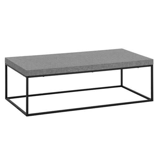 Couchtisch 120x60x38cm Beton-Optik Grau mit schwarzem Metallgestell in Gesamtansicht.