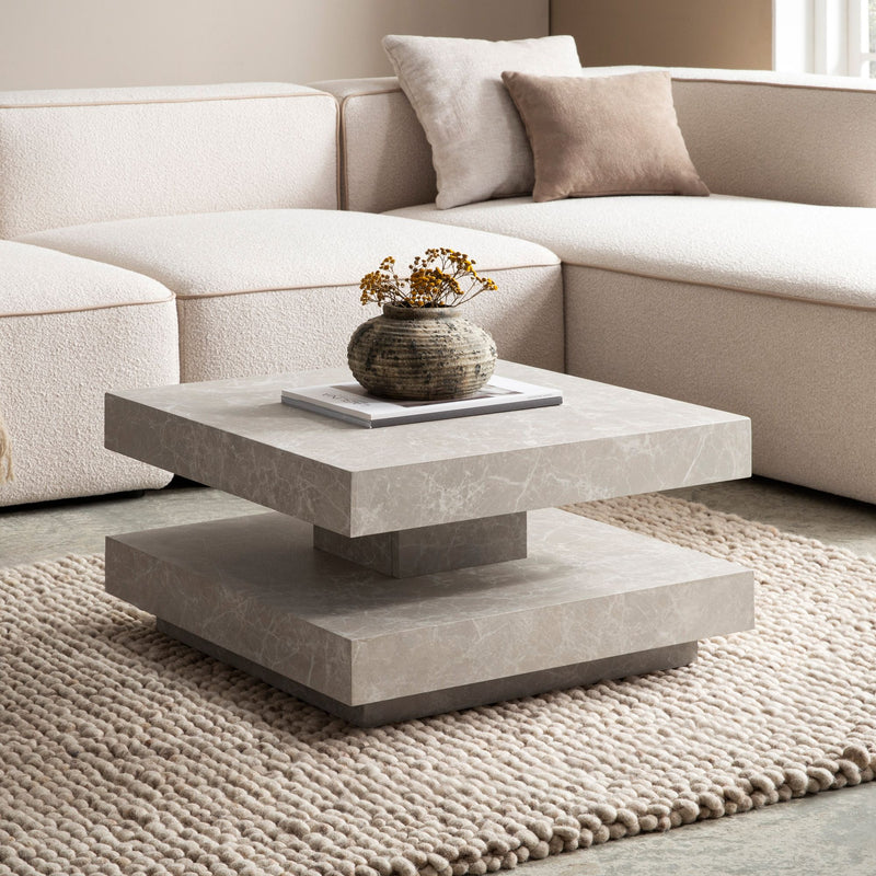 Couchtisch 60x60x34cm Sandfarben Stein-Optik Stauraum Modern