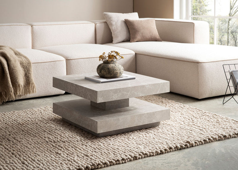 Couchtisch 60x60x34cm Sandfarben Stein-Optik Stauraum Modern