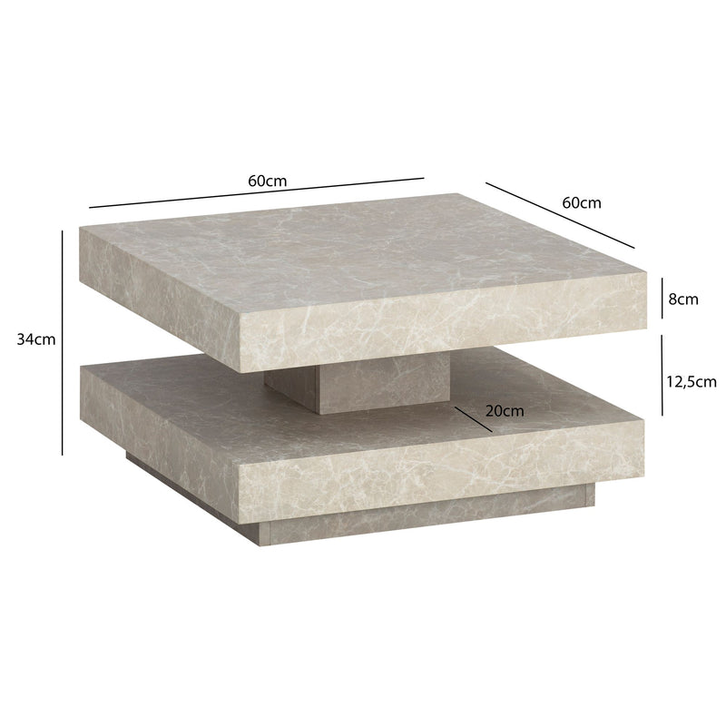 Couchtisch 60x60x34cm Sandfarben Stein-Optik Stauraum Modern