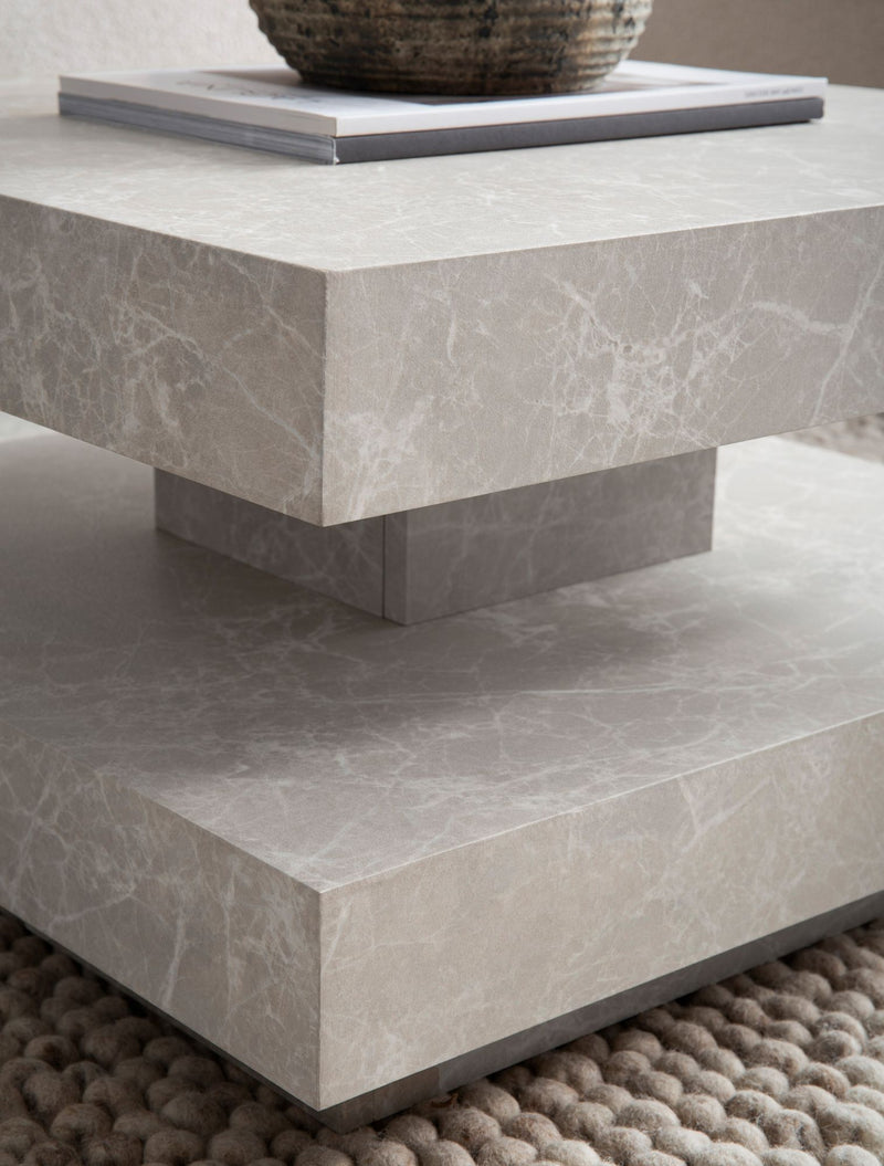 Couchtisch 60x60x34cm Sandfarben Stein-Optik Stauraum Modern