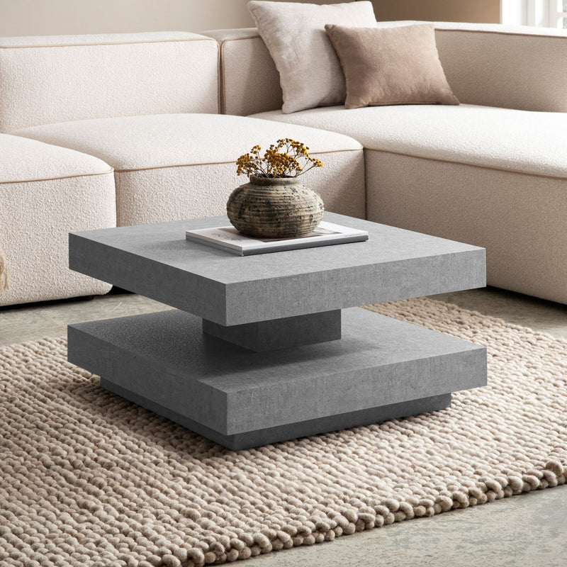 Couchtisch 60x60x34cm Beton-Optik Grau mit Stauraum Modern Quadratisch